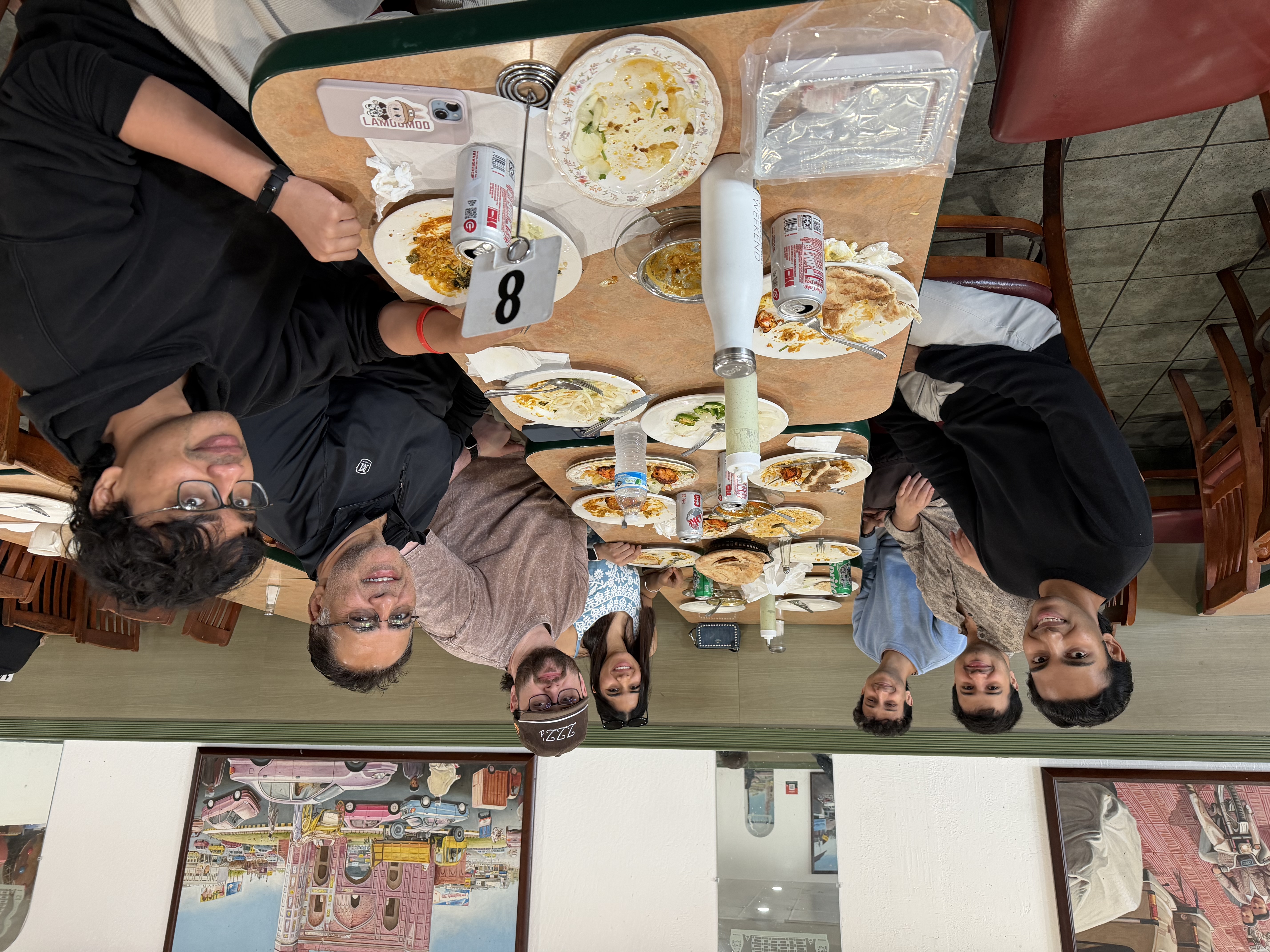 The team at a long-table dinner